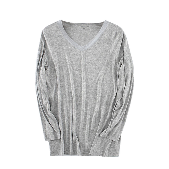 
Modal long-sleeved T-shirt for men V-neck plus fat plus size spring and autumn thin loose top large size underwear base sweatshirt