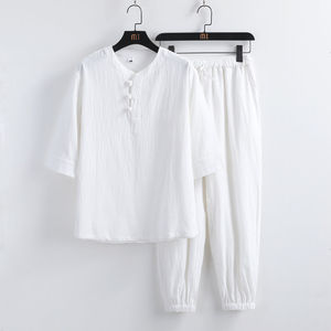 
Trendy brand linen suit men's summer thin sports and leisure large size meditation Buddhist meditation suit Zen cotton linen Taoist suit