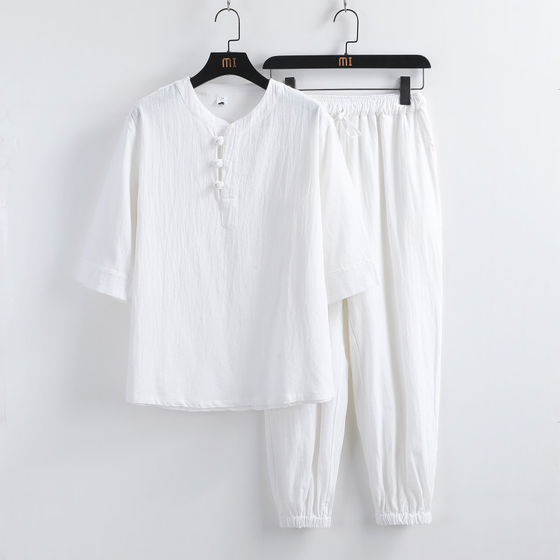 
Trendy brand linen suit men's summer thin sports and leisure large size meditation Buddhist meditation suit Zen cotton linen Taoist suit