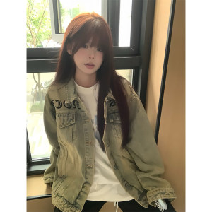 American high street yellow mud dyed denim jacket for women in spring and autumn 2025 new loose design niche trendy brand jacket