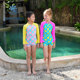 vodabeba2024 new girls summer children one-piece flat corner swimsuit sun protection long sleeve dopamine color patch
