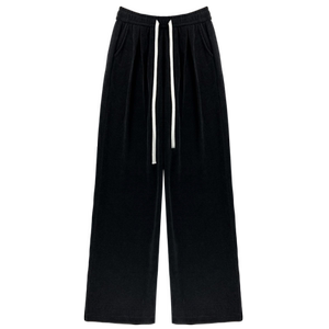 Black wide-leg pants for women in autumn and winter plus velvet thickened high waist loose lazy knitted sports and casual straight corduroy pants