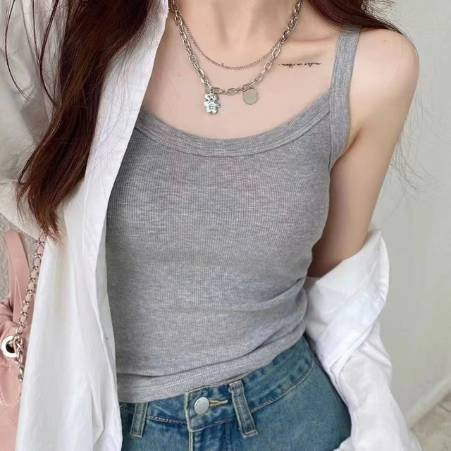 Versatile threaded white small camisole for women 2025 new inner top for women summer outer wear beautiful back ice silk base