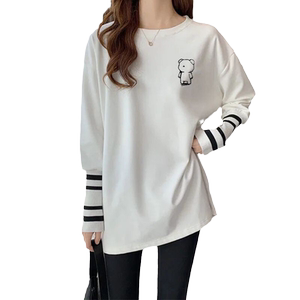 
Pure cotton long-sleeved T-shirt women's 2026 new mid-length white spliced bottoming shirt with early autumn top