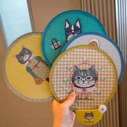 Japanese Kusuguru Genuine Product Portable Foldable Handheld Fan Cartoon Cat Sunshade Round Fan Twist Fan