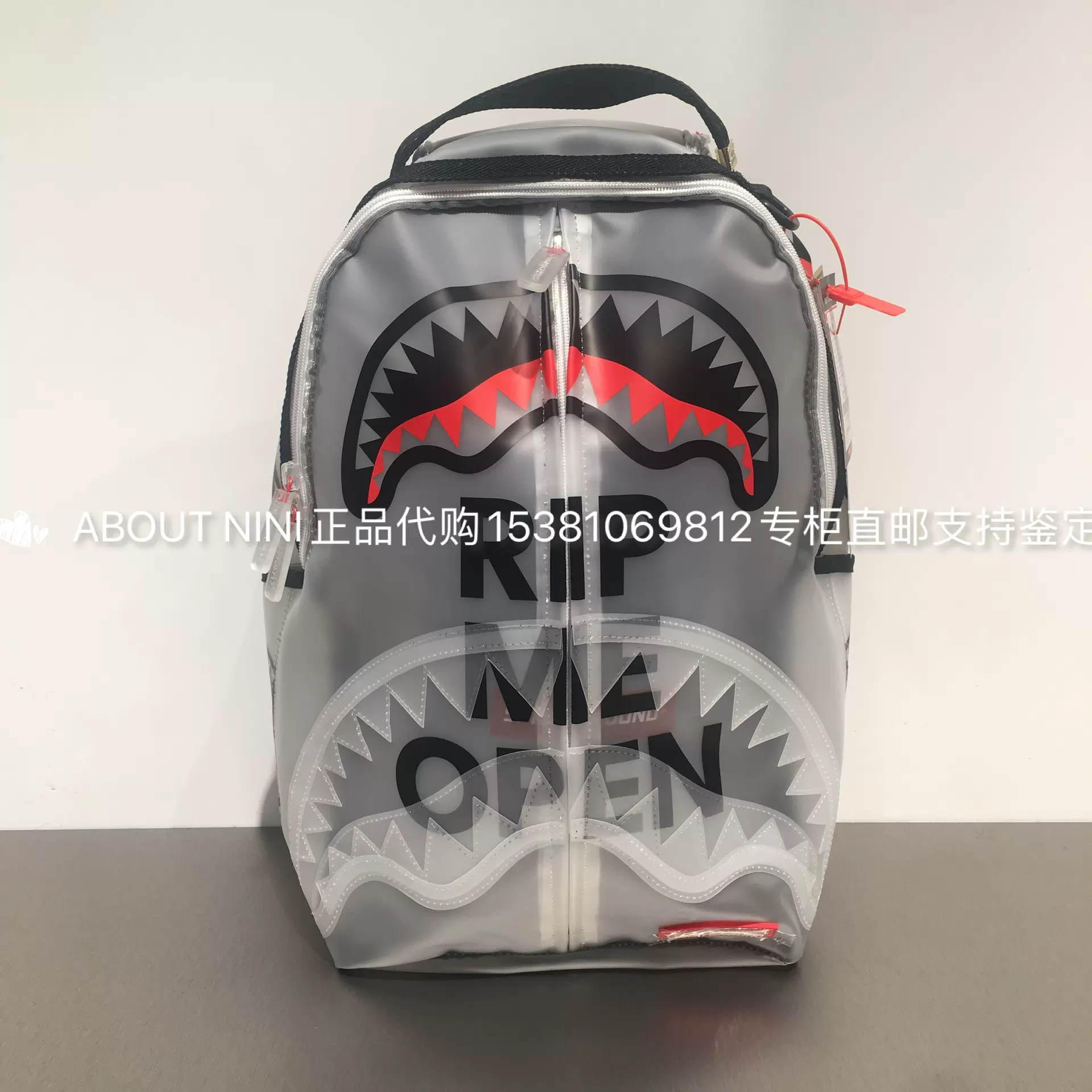 デン sprayground クリア 透明 日本未発売 SprayGround透明系列SHARK淺色潮流雙肩包支持水壺預留倉街頭潮酷