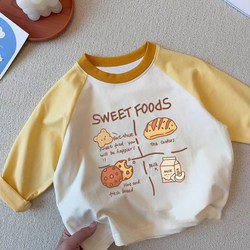 Spring and Autumn Boys' and Girls' Cartoon Print Base Shirt, Casual Pure Cotton Long-Sleeve T-Shirt, Thin Top for Babies, Trendy T-Shirt