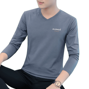 
Unpilling modal cotton men's long-sleeved T-shirt in autumn trendy men's v-neck tops underwear autumn bottoming shirt
