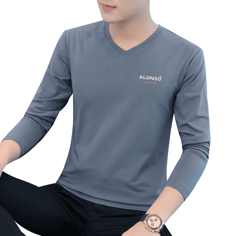 
Unpilling modal cotton men's long-sleeved T-shirt in autumn trendy men's v-neck tops underwear autumn bottoming shirt