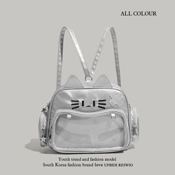Niche Design Silver Hot Girl Crossbody Bag Mechanical Cat Small Backpack 2025 New Versatile Commuter Backpack