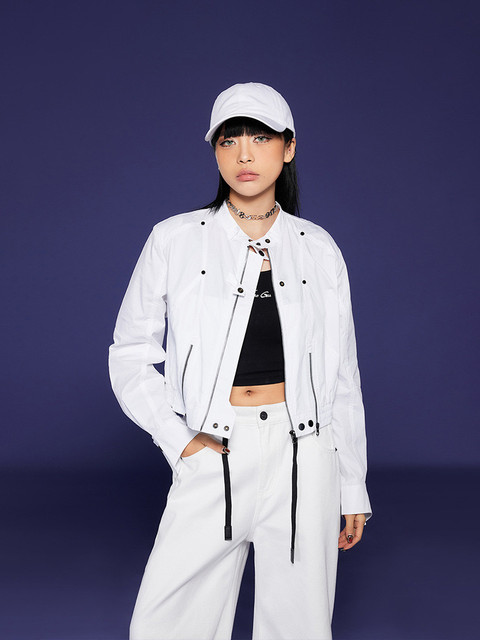 Tuogu white workwear short jacket for women spring 2025 new fashionable short windbreaker sports jacket top C50718
