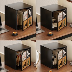 Grid Storage Cabinet, Vintage-Style Desktop Small Cabinet, Student Bookshelf, Retro Black Free-Standing Storage