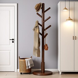 Solid Wood Clothes Rack, Floor-Standing Coat Rack for Bedroom, Home Use Clothes Hanger, Standing Type for Living Room, Entryway, Indoor Bag Rack