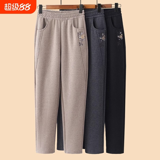 Mom's pants spring style middle-aged and elderly velvet women's pants spring, autumn and winter loose casual pants grandma pants thickened for the elderly