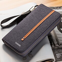 Canvas Wallet Men's Long Zipper Fashion Clutch Bag with Multiple Card Slots Large Capacity Handbag Men's Mobile Phone Bag Multi-Functional