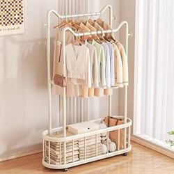Clothes Rack Floor-Standing Bedroom Clothes Rack Home Indoor Mobile Clothes Drying Rack Storage Coat Rack Bedside Balcony Dormitory