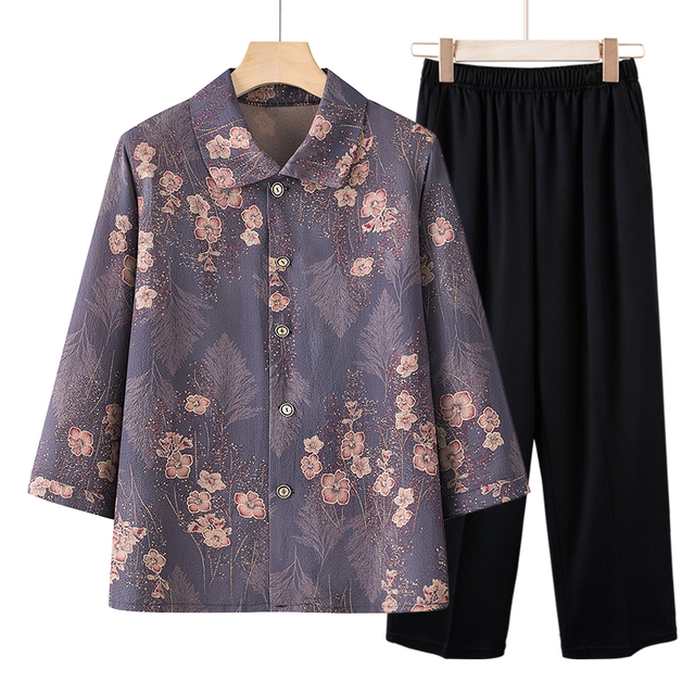 Middle-aged and elderly autumn clothes for women, elderly grandma, summer 2025 new women's clothing, mother suit, old lady shirt
