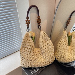 Summer Straw Woven Bag for Women 2025 New Style Seaside Vacation Beach Hollow-Out Single-Shoulder Tote Bag Woven Basket Bag