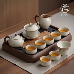Ruyao Modern Minimalist Tea Set for Home Use, Ceramic Tea Cups, Tea Tray, Teapot, High-End Light Luxury Tea Drinking Set