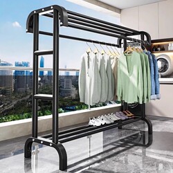 Clothes Rack, Floor-Standing Clothes Rack, Bedroom Clothes Storage Solution, Mobile Storage Rack, Coat Rack, Double-Layer Heavy-Duty