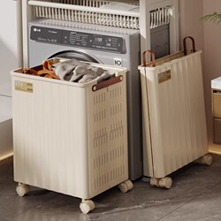 Foldable Dirty Clothes Basket with Wheels, Large Capacity Household Laundry Basket for Bathroom