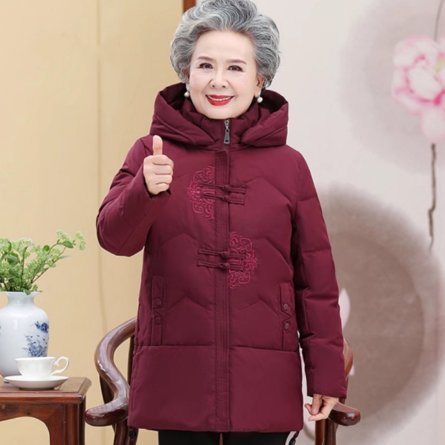 
Mom down jacket for winter 2025 new short hooded thickened warm middle-aged and elderly grandmother jacket for women