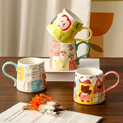 Embossed Hand-Painted Mug Birthday Gift Ceramic Retro Artistic Couple's Cup for Girls Niche Personalized Drinking Cup