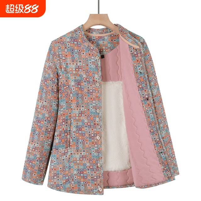 Mother's autumn and winter camel hair thickened cotton coat middle-aged and elderly women's cotton-padded jacket warm liner grandma short coat cotton coat