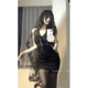 XZY/Xin Zhengyan Fat mm Halloween wear black V-neck lace dress female hot girl mesh fishtail skirt