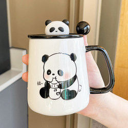 Panda Cup Mug with Lid Ceramic Water Cup for Women New 2025 Home High-Value Office Coffee Cup for Men