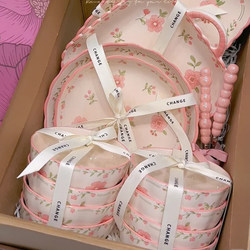 Dish Set for Home Use 2025 New Model High-End Cute Bowl and Plate Combination Ceramic Tableware Set Bowls and Chopsticks Housewarming Gift