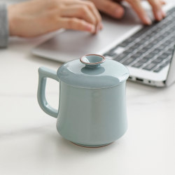 New Style Ru Kiln Waist-Shaped Office Cup with Crackle Glaze, Can Be Used as a Personal Tea Cup with Lid for Home Use, Suitable as a Gift