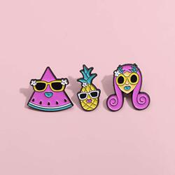 Cartoon Funny Seaside Vacation Style Alloy Brooch Fun Sunglasses Character Fruit Watermelon Pineapple Shape Badge Buckle