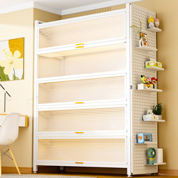 Steel Bookcase Storage Cabinet with Doors, Household Children's Bookshelf, Living Room Integrated Wall-Mounted Floor-Standing Multi-Layer Dust-Proof Storage Cabinet