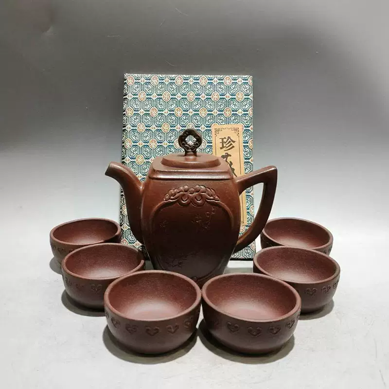 中国古美術・原鉱紫泥・竜頭四方・顧景舟製陶紋・ 紫砂壺・紫