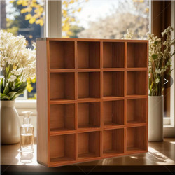Zakka Retro Desktop Storage Box Wooden Storage Rack 16-Grid Ornament Blind Box Shelf Wall-Mounted Solid Wood