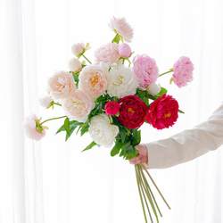 Long branches 3 peony flowers simulated flowers peony artificial flowers decoration simulated plants green plants fake flowers ornaments silk flowers