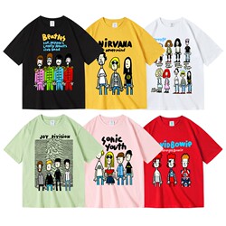 European and American rock band grunge Nirvana Happy Split cartoon printed T-shirt pure cotton summer men and women round neck short sleeves