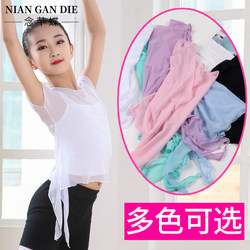 Children's Dance Gauze Female Practice Clothes Ballet Chinese Dance Body Art Test Performance Training Mesh Blouse Short Sleeves