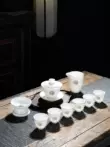 Bộ trà, bát, tách trà, gốm sứ hộ gia đình ngọc bích hộp quà tặng đơn giản của Trung Quốc có cạnh phù hộ bộ logo sứ ngọc bích bộ ấm trà đẹp Trà sứ