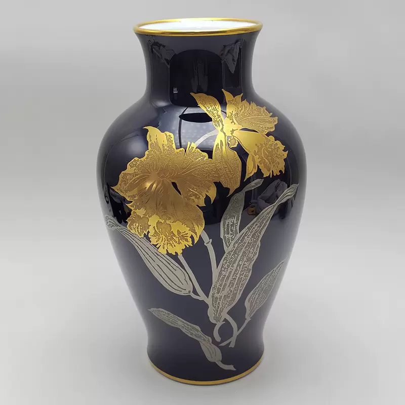 日本回流精品瓷器花瓶OKURA大倉陶園金蝕葡萄家居擺飾插花花器-Taobao