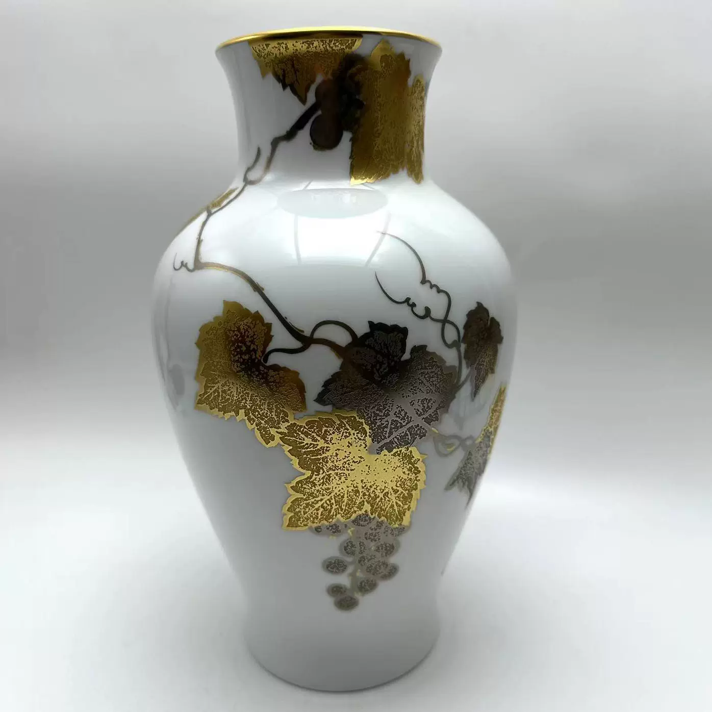 日本回流精品瓷器花瓶OKURA大倉陶園金蝕葡萄家居擺飾插花花器-Taobao