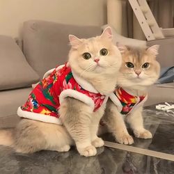 Cat Clothes New Year Outfit Northeastern Floral Coat Winter Warm Ragdoll British Shorthair Kitten Pet Dog Anti-Shedding