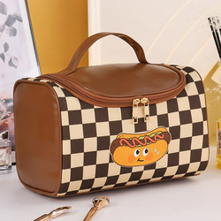 Checkerboard Makeup Bag for Women 2026 New Model Portable Large Capacity Travel Makeup Brush and Cosmetics Storage Bag