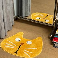 Cute Cartoon Big-Faced Cat Floor Mat for Bathroom, Absorbent Mat, Bedside Plush Carpet, Thickened, Dirt-Resistant, Easy to Care for