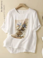 Элитный бюстгальтер-топ, летняя одежда для матери, летняя тонкая футболка с коротким рукавом, из хлопка и льна, в западном стиле, большой размер