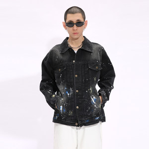 Voguo Relay original design ink splash denim jacket Korean style men and women couples long-sleeved fashion brand jacket