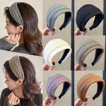 Autumn and winter retro woolen wide-brimmed headband for women