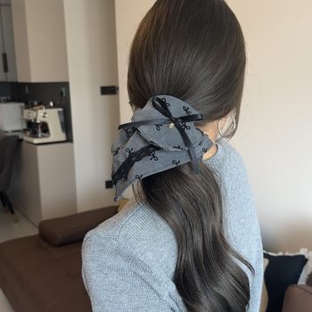 Grey Gray bow with large intestine hair ring for women

