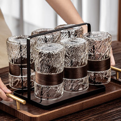 Embossed Glass Water Cup Set for Home Use in the Living Room, High Temperature Resistant Tea Set, High Aesthetic Value, Suitable for Drinking Coffee and Beer, with Stand